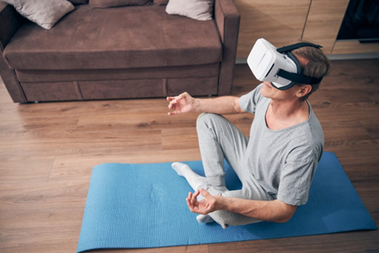 Man using virtual reality to meditate