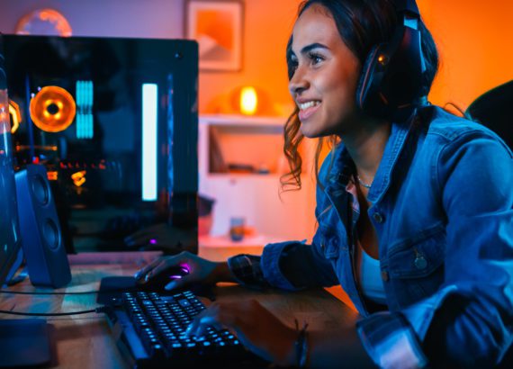 Woman using gig speed to game