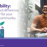 Sustainable fiber header ad for Quantum Fiber featuring a young man.