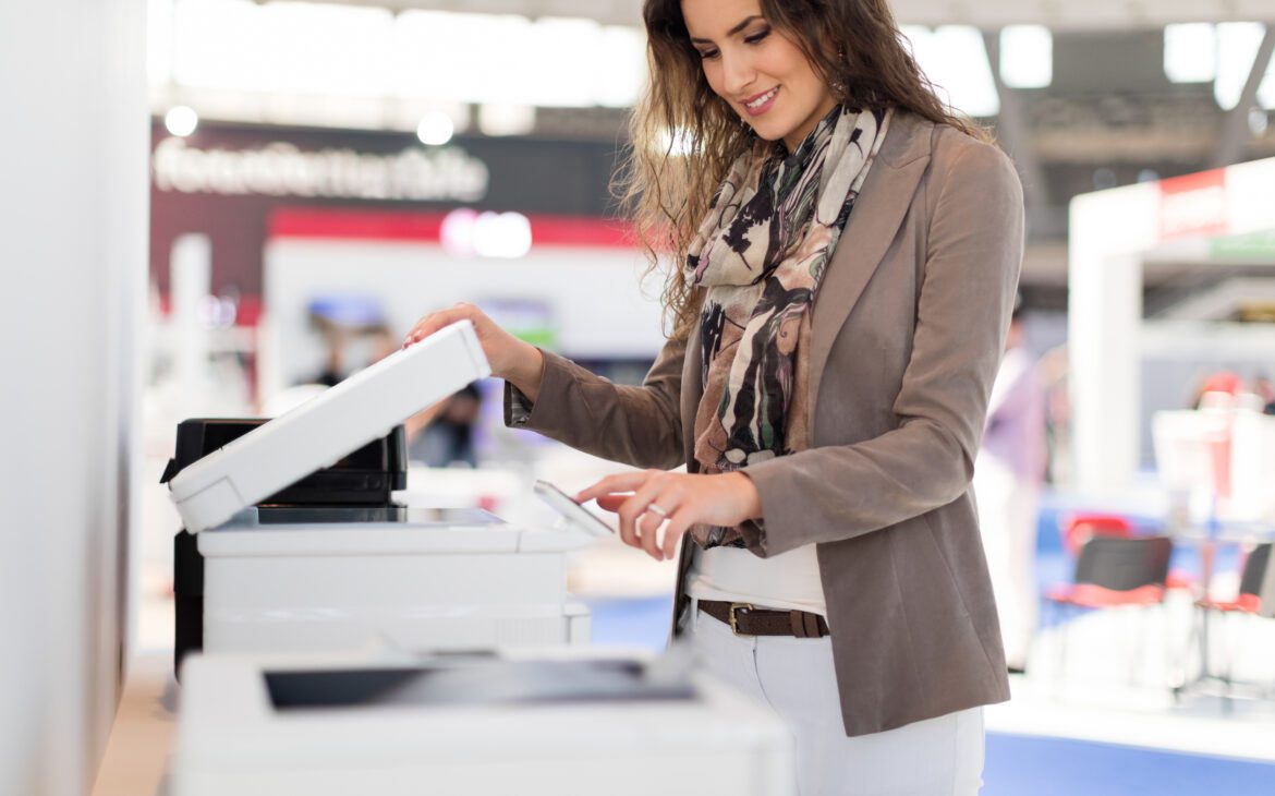 Woman using wireless printing