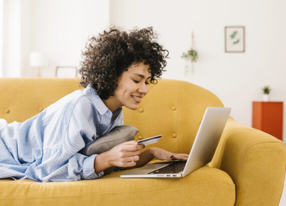 Woman learning online shopping safety