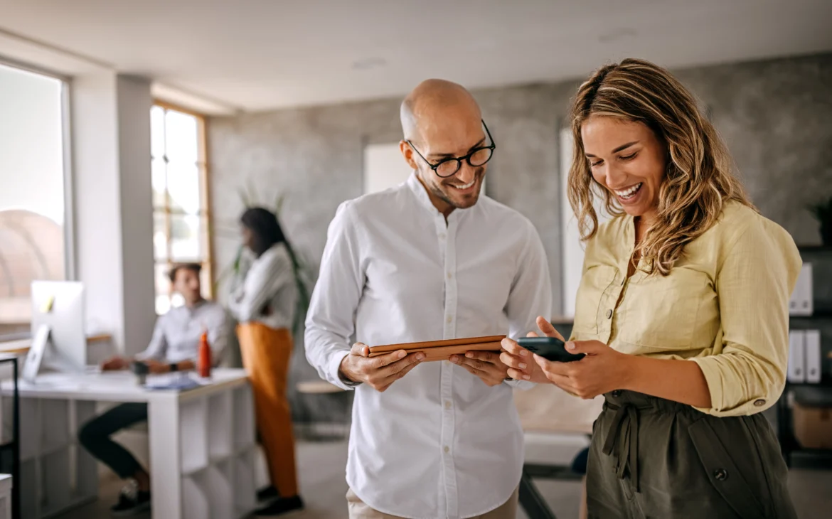 Coworkers enjoy WiFi 7 benefits