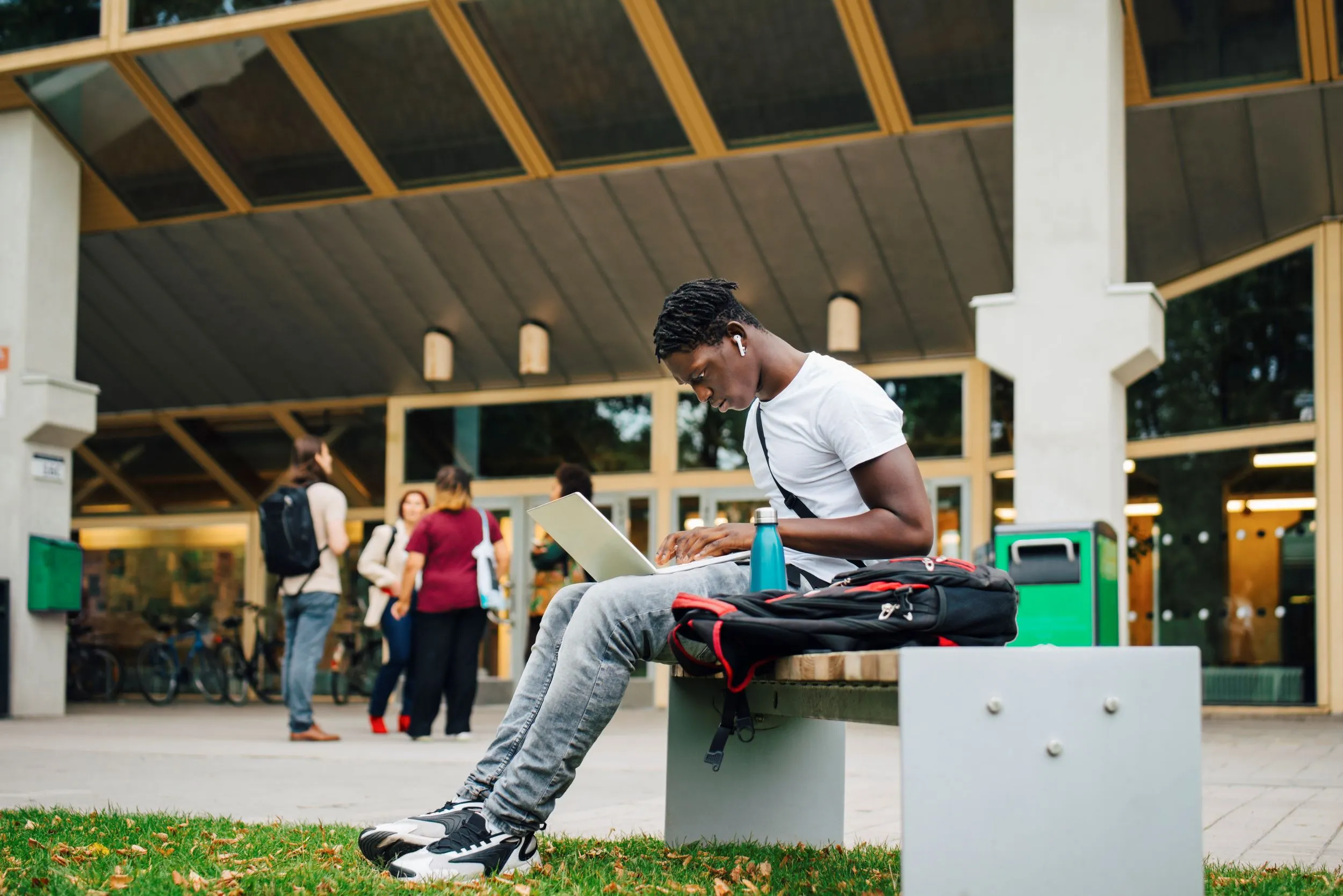 College student using WiFI on campus