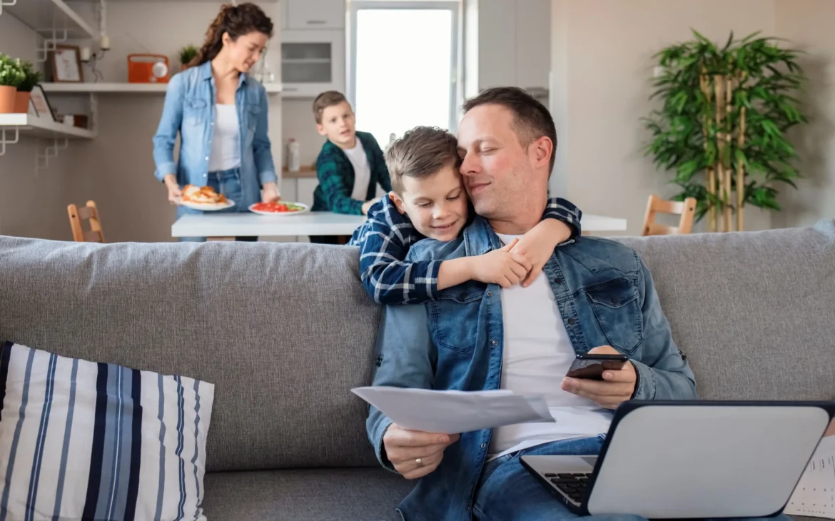 Father working on family budget