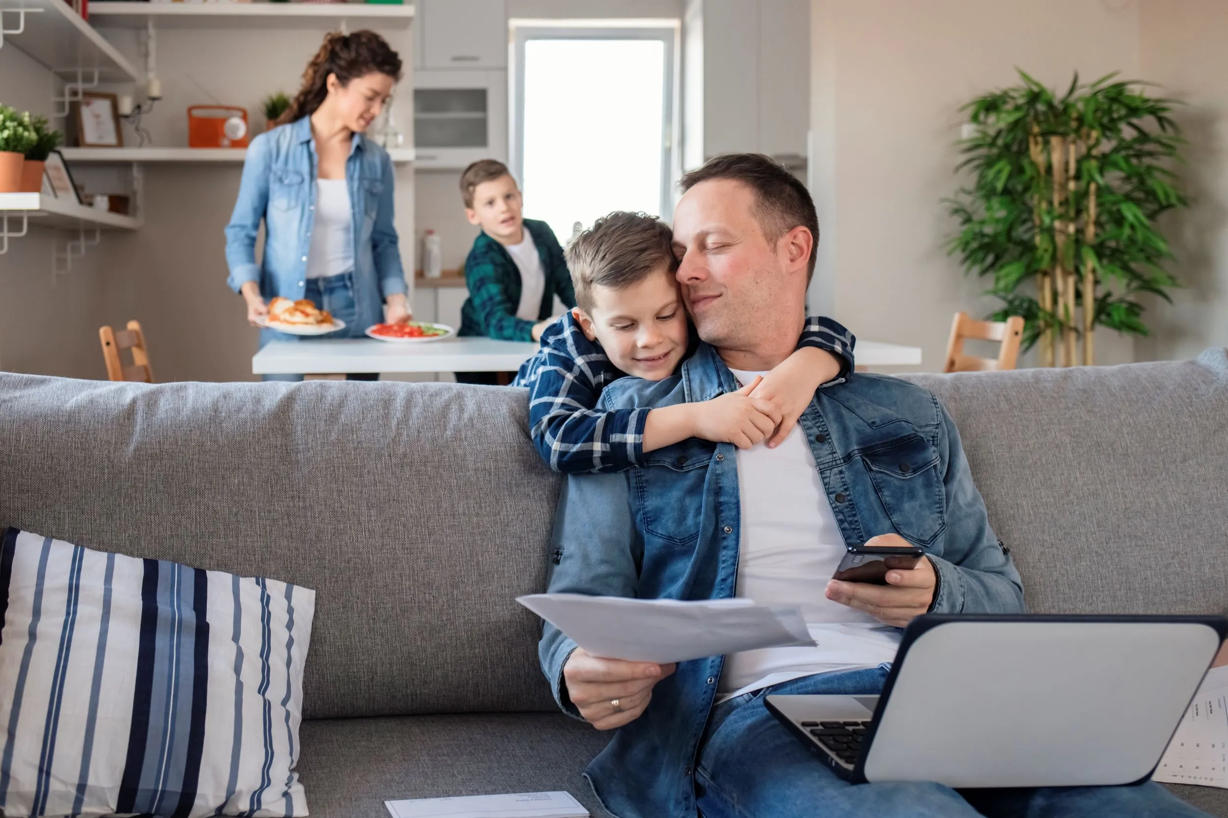 Father working on family budget