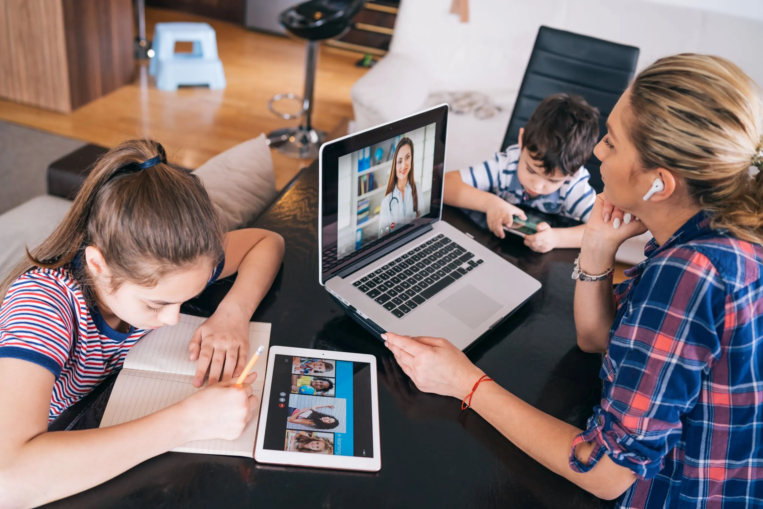 Mother on a telehealth appointment