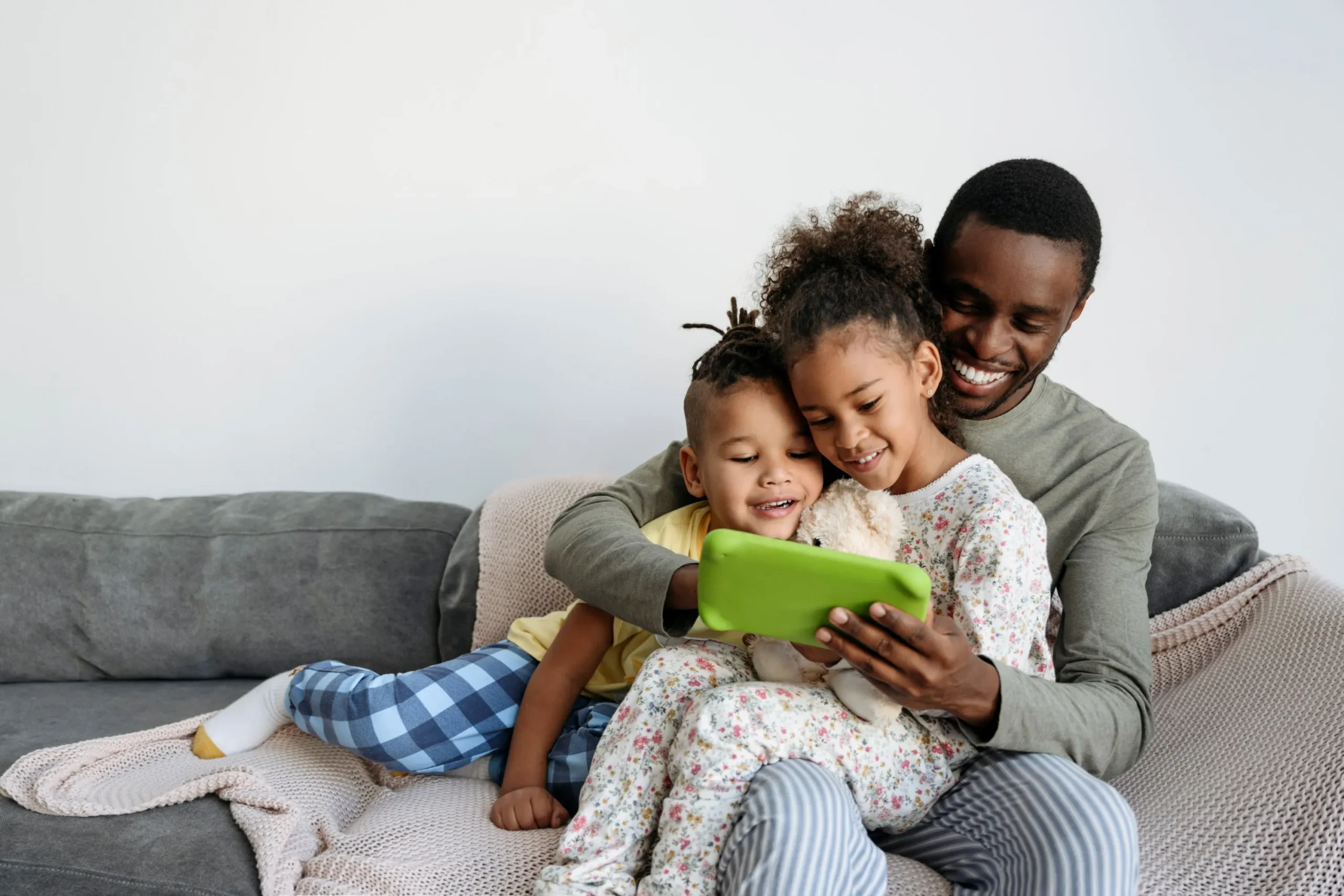 Happy family who just switched internet providers 