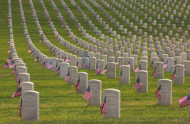 Memorial Day flags placed at each gravesite Memorial Day flags placed at each gravesite
