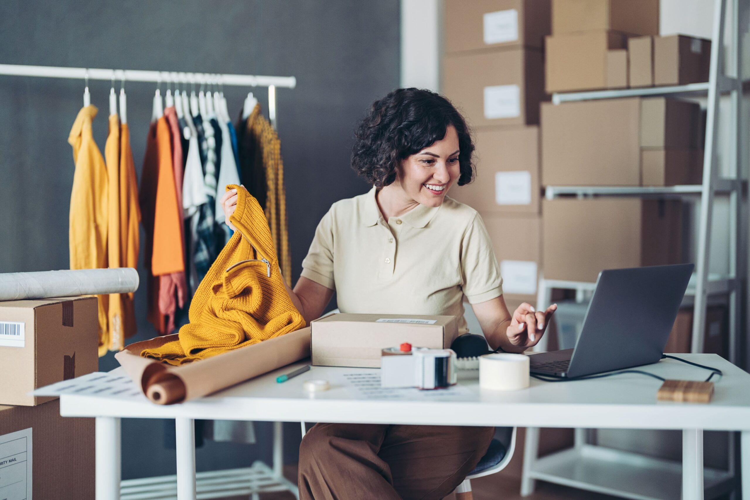 Small Business owner using AI to improve business Small Business owner using AI to improve business