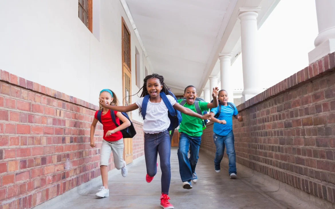 Kids running to school