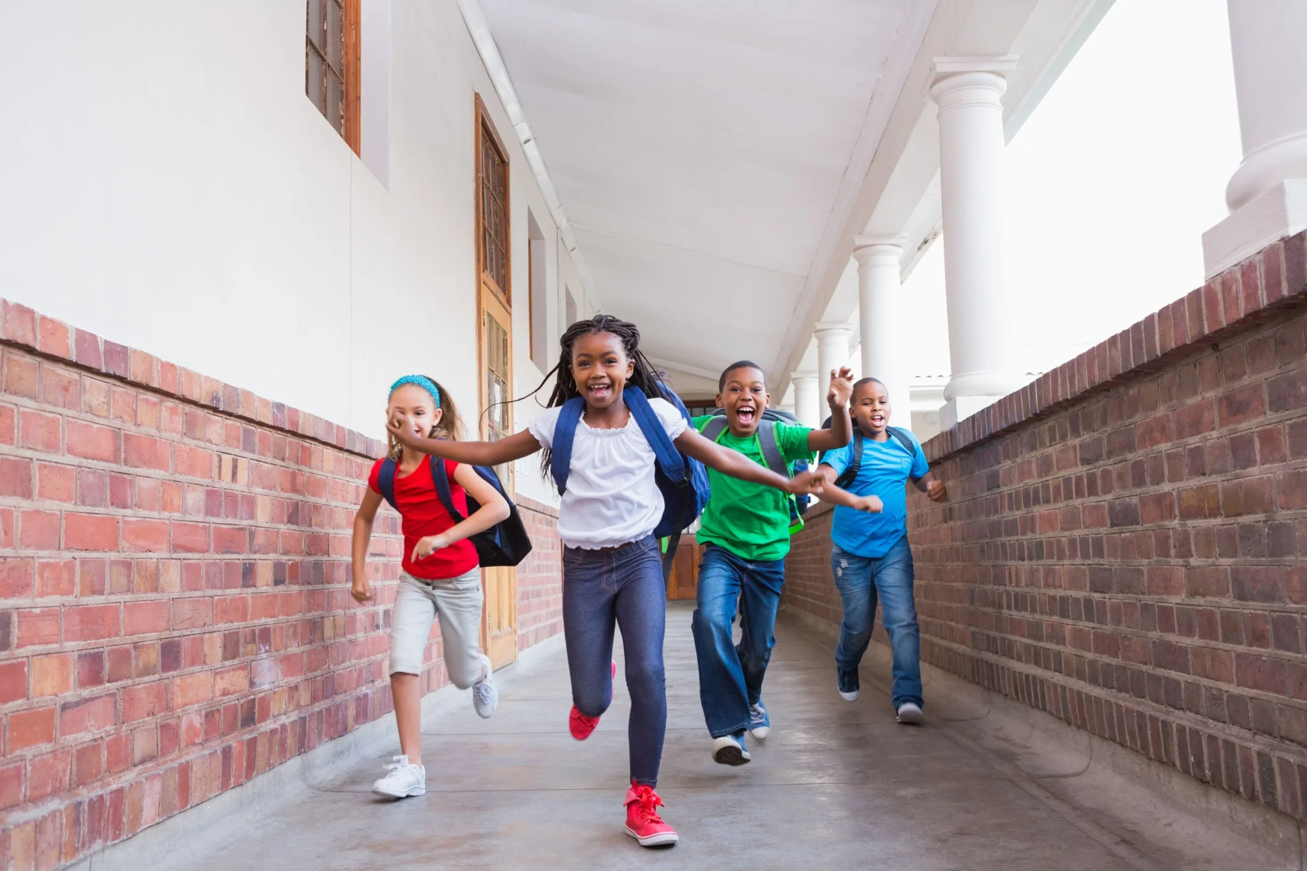 Kids running to school