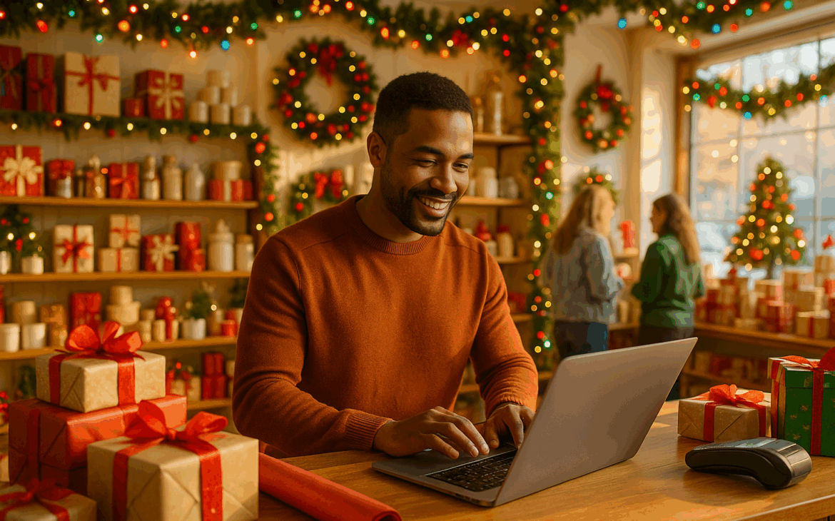 Small business owner using AI for advantage