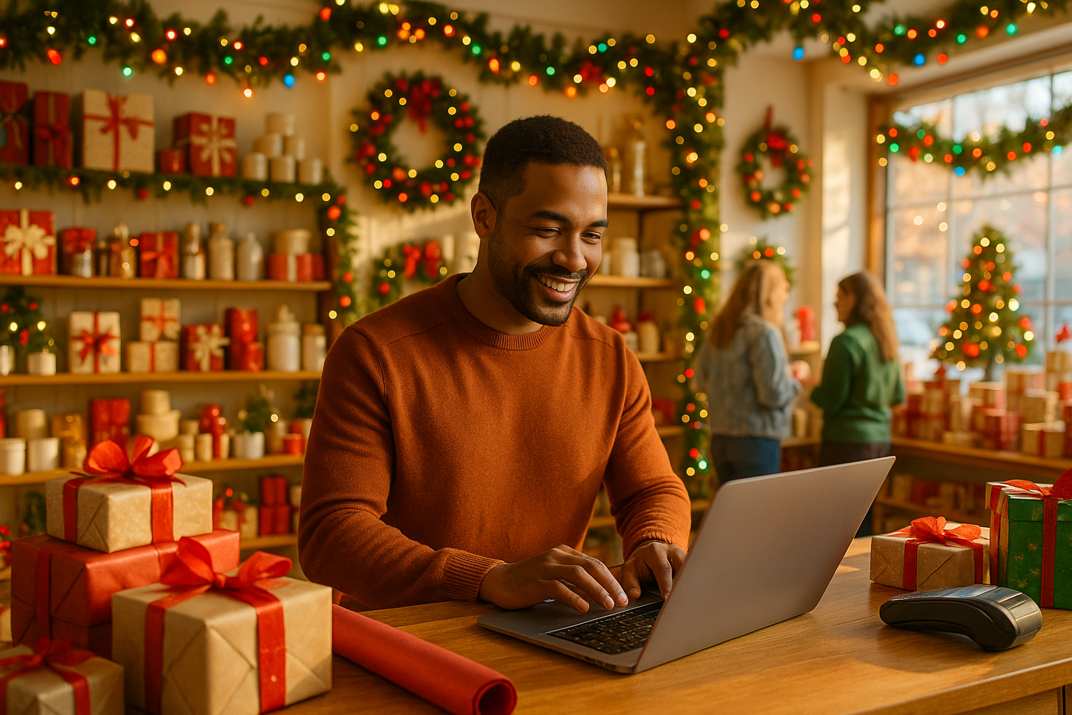 Small business owner using AI for advantage