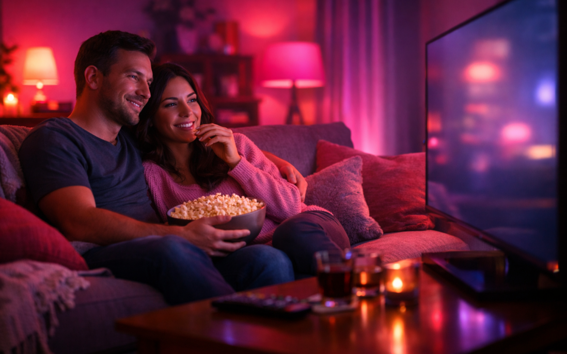 Couple having a date night at home