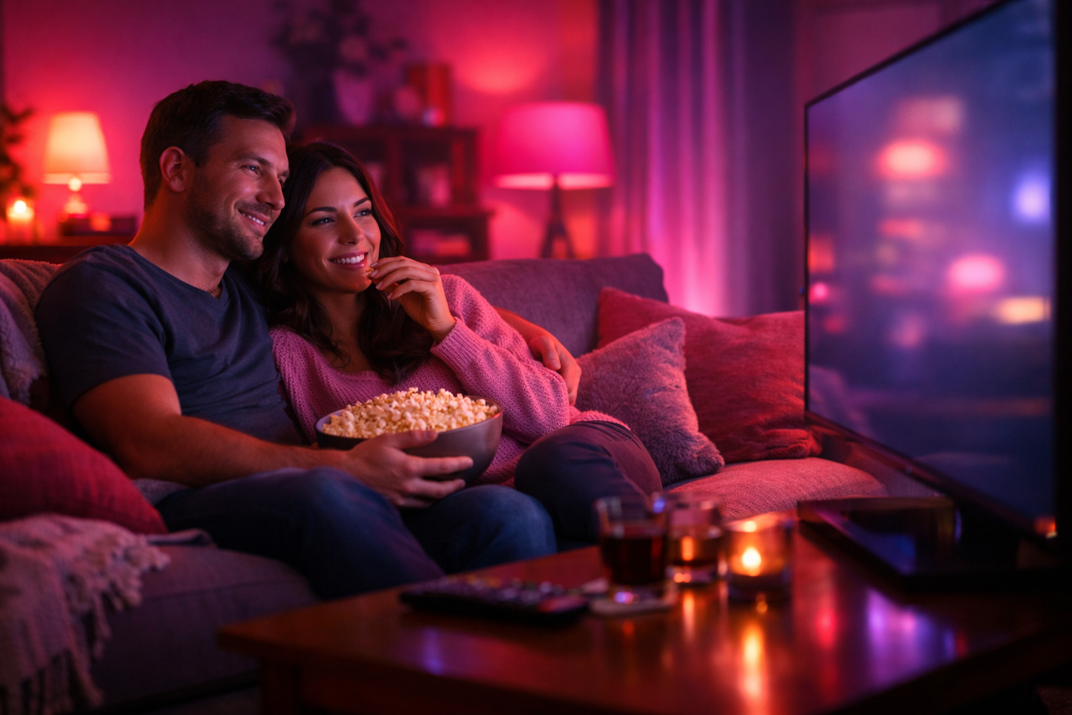 Couple having a date night at home