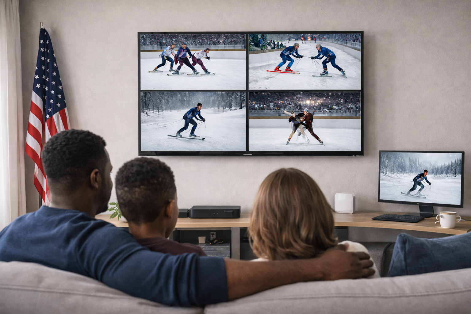 Family watching the winter games together