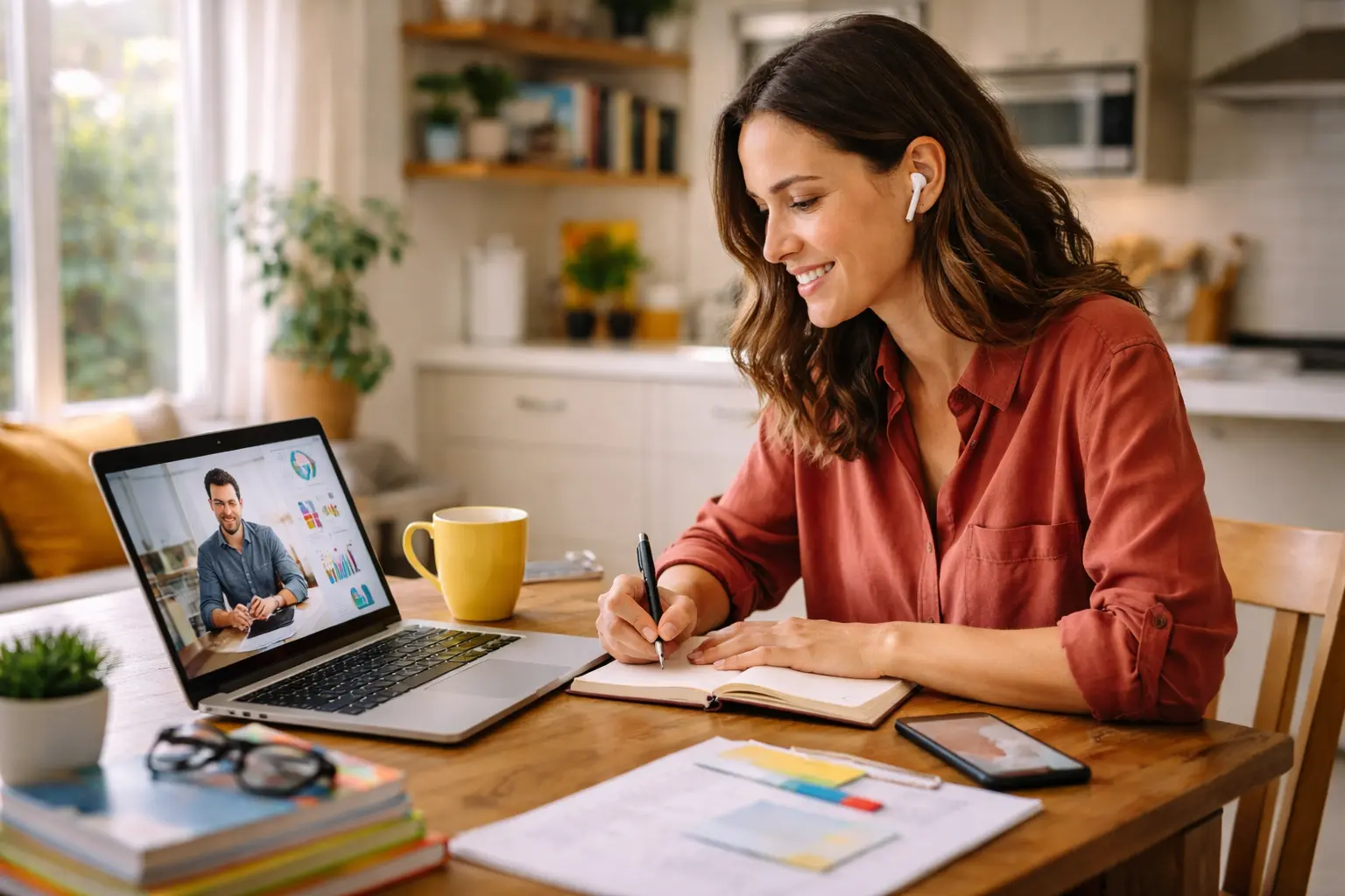 Adult learning digital skills and AI tools online at home