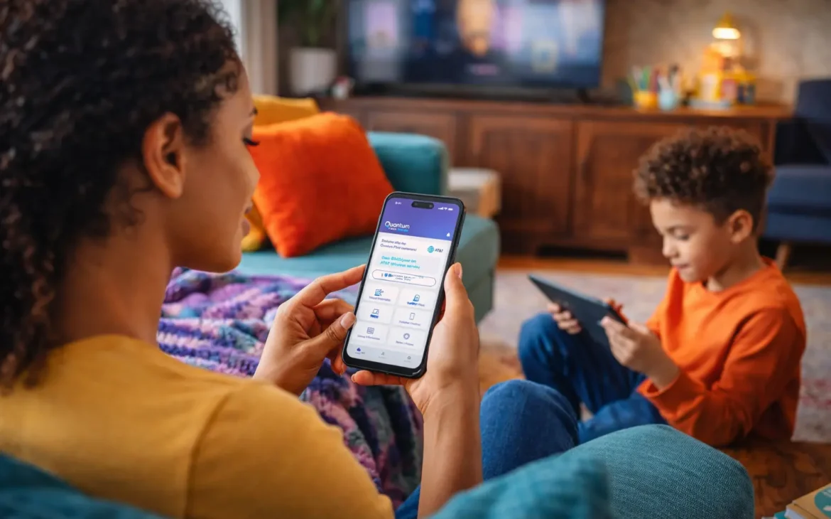 Parent monitoring internet usage with Quantum Fiber app at home