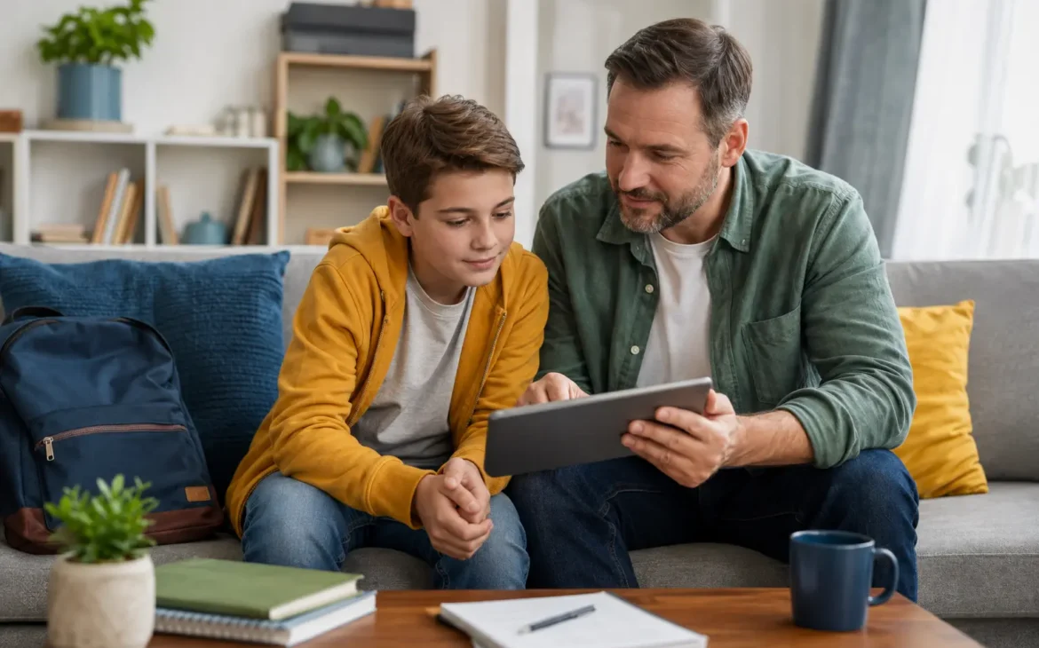 A family spending time together playing a board game at home after reviewing household expenses.