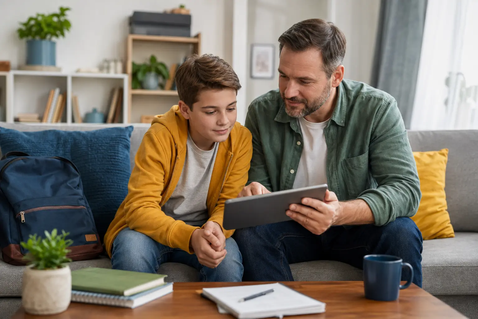 A family spending time together playing a board game at home after reviewing household expenses.